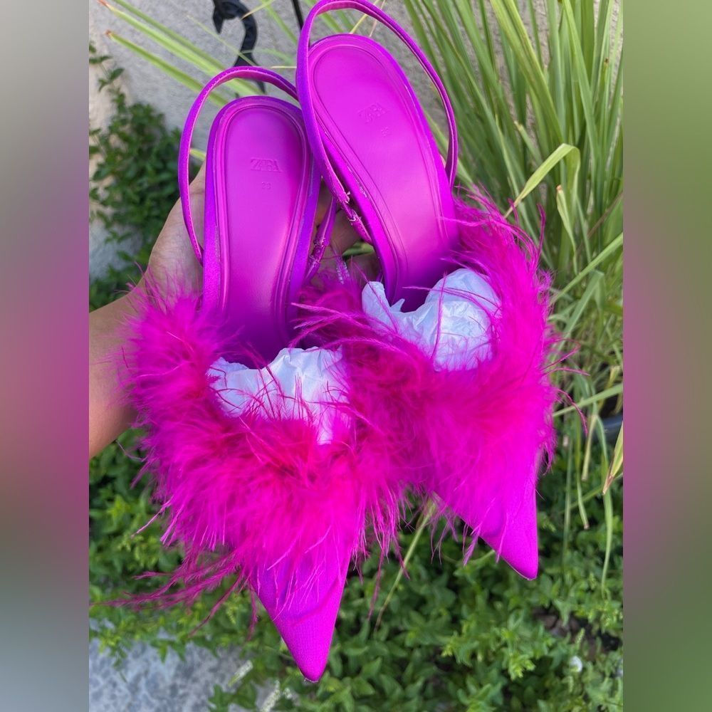 ❤️‍🔥Zara feathered fabric heeled shoes 038/42 - Picture 7 of 16